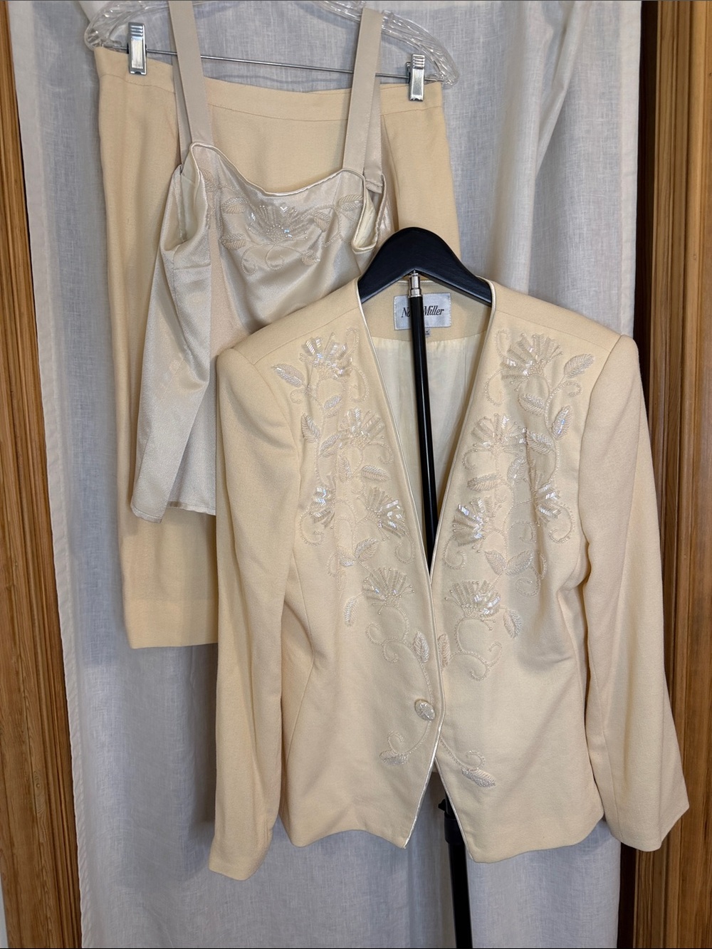 Vintage Nolan Miller 3 Piece Skirt Suit with Camisole Gorgeous Iridescent Beads